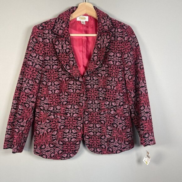 Talbots Women's 10 Floral Embroidered Blazer Jacket Notch Lapel Pockets Pink - Picture 1 of 14